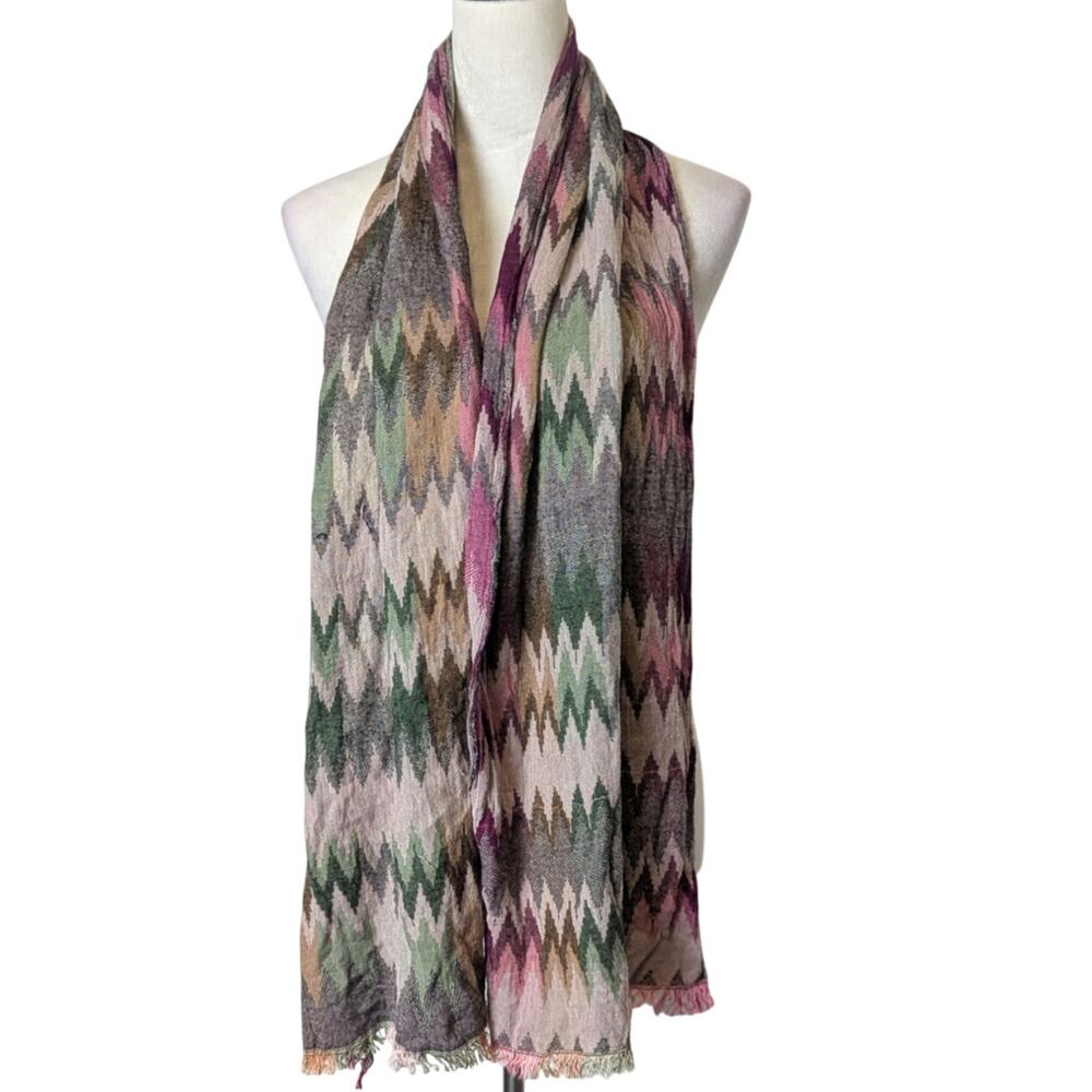 Boho Chic Meets Fairygrunge Chevron Artsy Oversized Scarf Soft with Fringe
